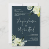 魅惑的なフローラミッドナイトブルーリハーサルディナー 招待状 (正面)