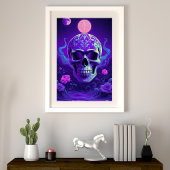 魅惑的なフローラ・ドリームを持つ天のゴシックスカル フォトプリント           