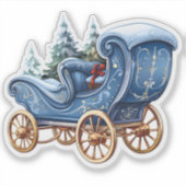 魅惑的なブルーのクリスマス馬車 シール (正面)