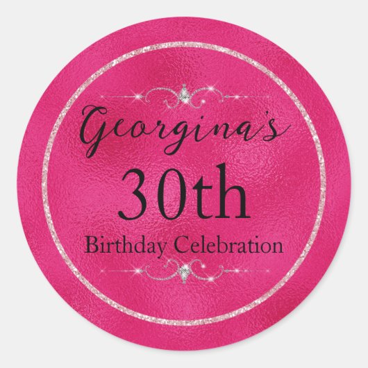 魅惑的なホットピンクとグリッターとダイヤモンド ラウンドシール (正面)