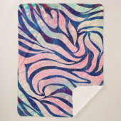 魅惑的なホログラフィックグリッターブルーゼブラストライプ シェルパブランケット (正面)