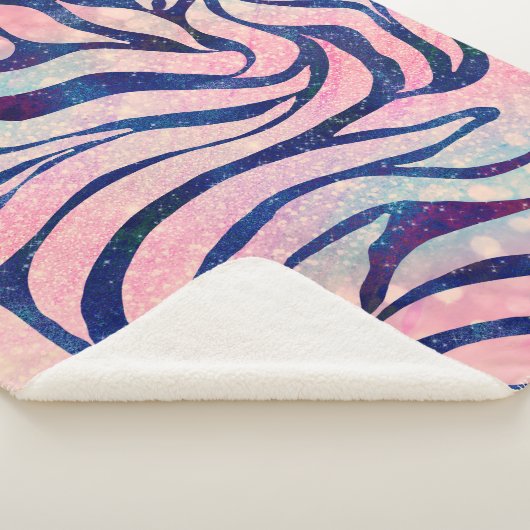 魅惑的なホログラフィックグリッターブルーゼブラストライプ シェルパブランケット (3/4)