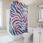 魅惑的なホログラフィックグリッターブルーゼブラストライプ シャワーカーテン (インサイチュ)