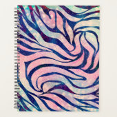魅惑的なホログラフィックグリッターブルーゼブラストライプ プランナー手帳 (正面)
