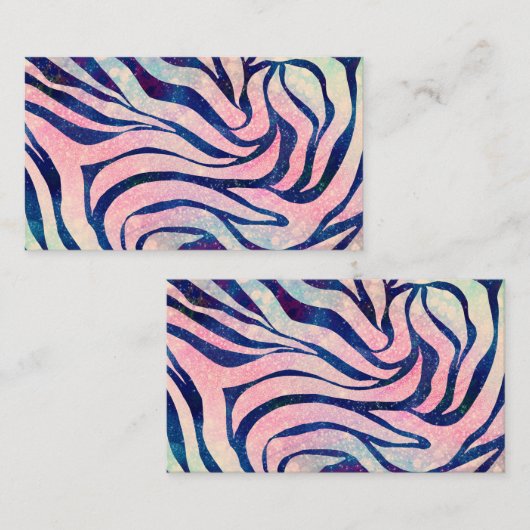 魅惑的なホログラフィックグリッターブルーゼブラストライプ 名刺 (正面/裏面)