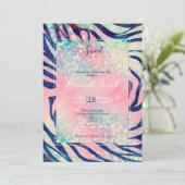 魅惑的なホログラフィックグリッターブルーゼブラストライプ 招待状 (スタンド正面)