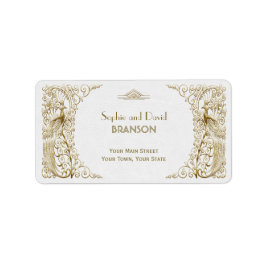 魅惑的なホワイト金ゴールドアールデコ結婚ピーコックス ラベル