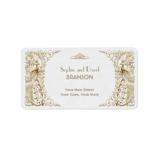 魅惑的なホワイト金ゴールドアールデコ結婚ピーコックス ラベル (正面)