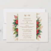 魅惑的なホーリー & クリスマスのポインセチアの写真 招待状 (正面)