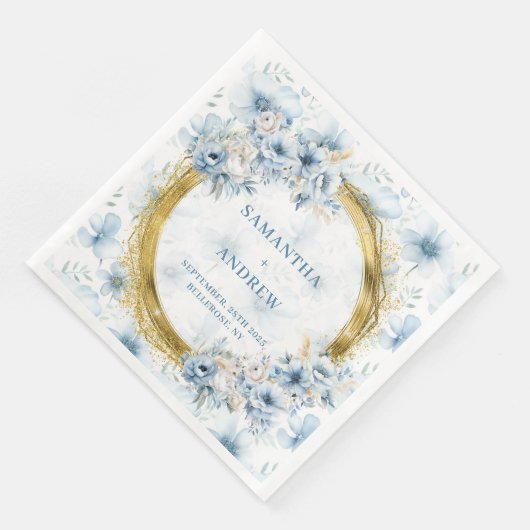 魅惑的なボヘミアンライトブルー結婚金ゴールドのナプキン (コーナー)