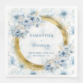 魅惑的なボヘミアンライトブルー結婚金ゴールドのナプキン (正面)