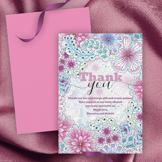 魅惑的なボヘミアン牧草地の花ベビーシャワー サンキューカード