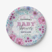 魅惑的なボヘミアン牧草地の花ベビーシャワー ペーパープレート (正面)