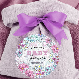 魅惑的なボヘミアン牧草地の花ベビーシャワー ラウンドシール