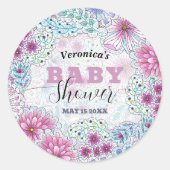 魅惑的なボヘミアン牧草地の花ベビーシャワー ラウンドシール (正面)