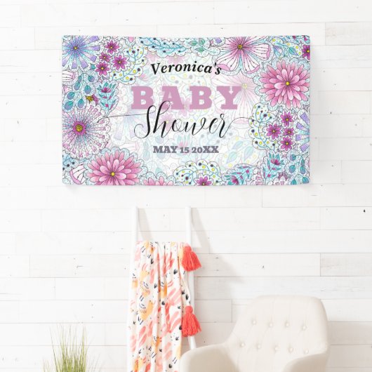 魅惑的なボヘミアン牧草地の花ベビーシャワー 横断幕 (インサイチュ)