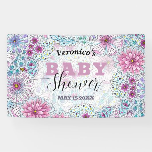 魅惑的なボヘミアン牧草地の花ベビーシャワー 横断幕 (横)