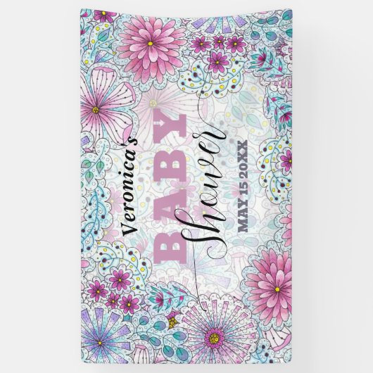 魅惑的なボヘミアン牧草地の花ベビーシャワー 横断幕 (縦)