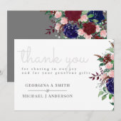 魅惑的なマルサラ ネイビーブルー ピンク ウェディング サンキューカード (正面/裏面)