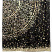 魅惑的なマンダラと金ゴールド星オンブラック シャワーカーテン (正面)