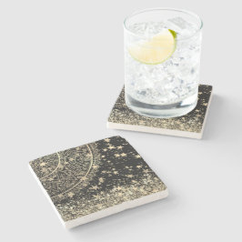 魅惑的なマンダラと金ゴールド星オンブラック ストーンコースター