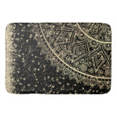 魅惑的なマンダラと金ゴールド星オンブラック バスマット (正面)