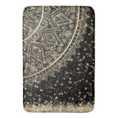 魅惑的なマンダラと金ゴールド星オンブラック バスマット (正面縦)