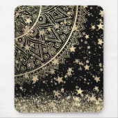 魅惑的なマンダラと金ゴールド星オンブラック マウスパッド (正面)