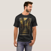魅惑的なヨーロッパの路地スケッチ壁アート Tシャツ (正面フル)