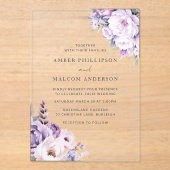 魅惑的なラベンダーヘイズ結婚フローラ アクリル招待状 (正面)