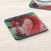 魅惑的なレトロピンクフラミンゴウォーターカラーアート コースター (左側)