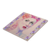 魅惑的なレトロ女性ヴィンテージ紫色の水色 タイル (側面)