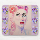 魅惑的なレトロ女性ヴィンテージ紫色の水色 マウスパッド (正面)