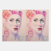 魅惑的なレトロ女性ヴィンテージ紫色の水色 ラッピングペーパーシート (正面3)