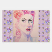 魅惑的なレトロ女性ヴィンテージ紫色の水色 ラッピングペーパーシート (正面)