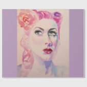 魅惑的なレトロ女性ヴィンテージ紫色の水色 ラッピングペーパー (フラット)