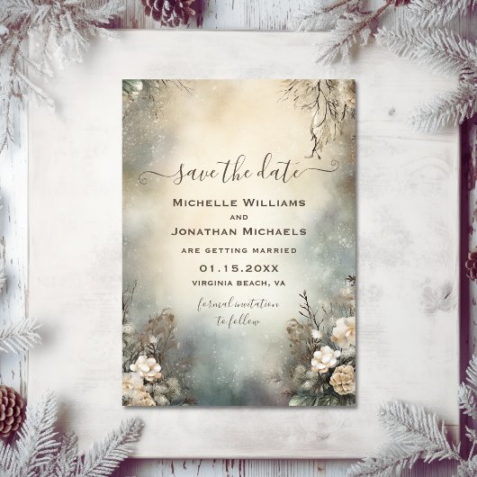 魅惑的なロマンチックなウィンターガーデン結婚フローラ セーブザデート