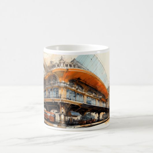 魅惑的なヴィンテージ駅のスケッチ コーヒーマグカップ (中央)