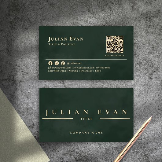 魅惑的な光沢のあるヴィンテージエメラルドグリーン&金ゴールド 名刺