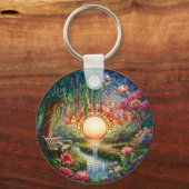 魅惑的な公園ステンドグラスのモザイク キーホルダー (正面)