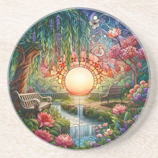 魅惑的な公園ステンドグラスのモザイク コースター (正面)