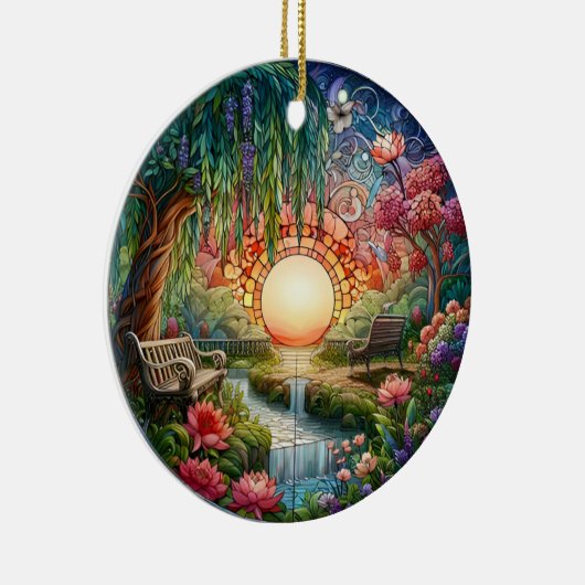 魅惑的な公園ステンドグラスのモザイク セラミックオーナメント (右)