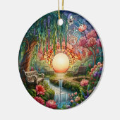 魅惑的な公園ステンドグラスのモザイク セラミックオーナメント (左)