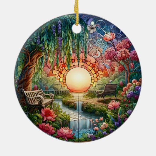 魅惑的な公園ステンドグラスのモザイク セラミックオーナメント (裏面)