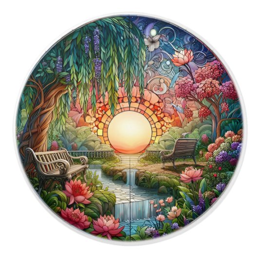 魅惑的な公園ステンドグラスのモザイク セラミックノブ (正面)