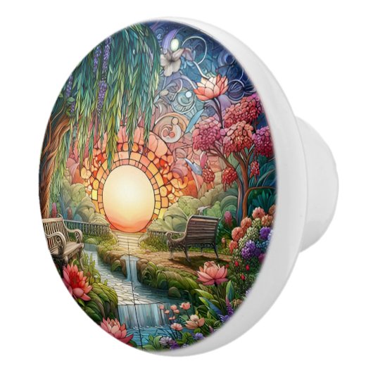 魅惑的な公園ステンドグラスのモザイク セラミックノブ (右)