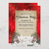 魅惑的な冬のフローラホワイトポインセティアスオンレッド 招待状 (正面/裏面)