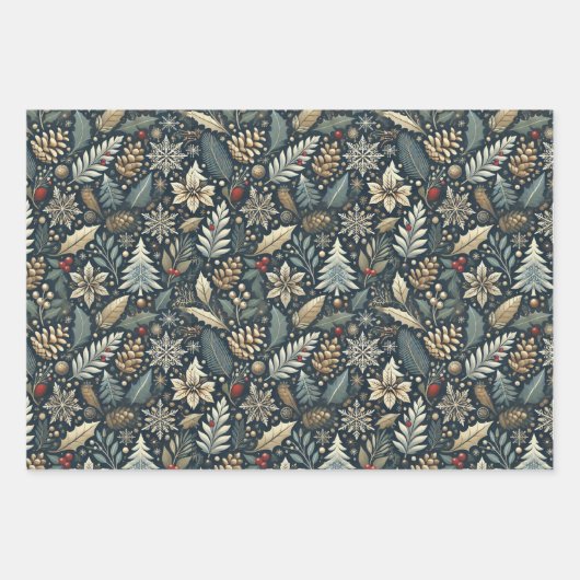 魅惑的な冬の夜:エレガントクリスマスセット3 ラッピングペーパーシート (正面2)