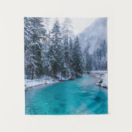 魅惑的な冬の森の魔法の川 タペストリー