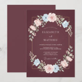 魅惑的な冬の結婚式 マルーンレッド 招待状 (正面/裏面)
